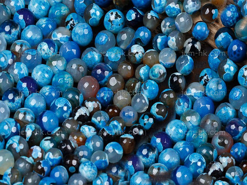 8mm Blue Faceted Fire Agate Round Beads 15.5" dyed [8g2b]