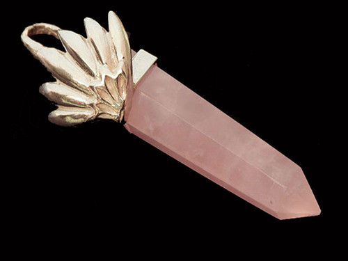 925 Sterling Silver 45mm Rose Quartz Healing Crystal Point Pendant [y735-b1]