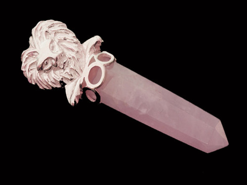 925 Sterling Silver 55mm Rose Quartz Lion Healing Crystal Point Pendant [y737-b1]
