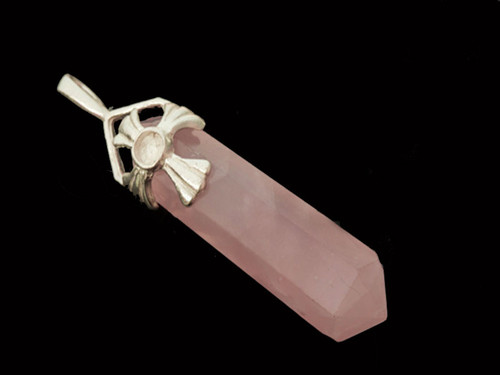 925 Sterling Silver 50mm Rose Quartz Healing Crystal Point Pendant [y729-b1]