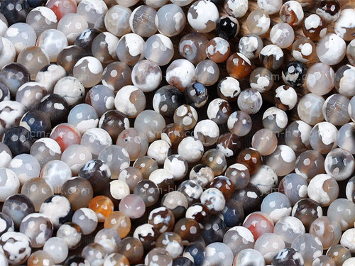 8mm White Faceted Fire Agate Round Beads 15.5" natural [8g2w]