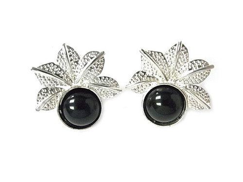 925 Sterling Silver 25mm Black Onyx Post Earring [y806c]