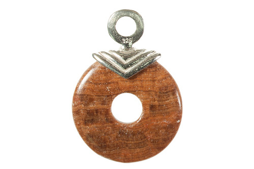 925 Sterling Silver 25mm Tiger Jasper Donut Pendant [y804b]