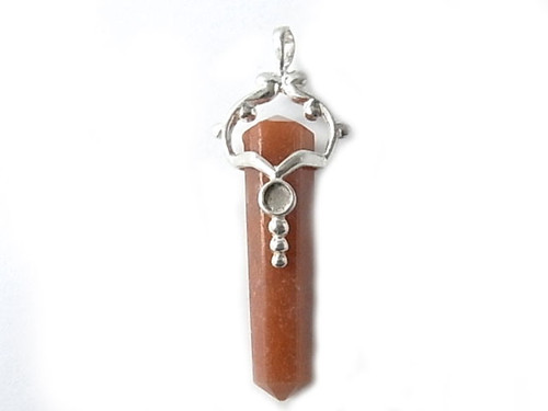 925 Sterling Silver 48mm Red Aventurine Healing Crystal Point Pendant [y811a]