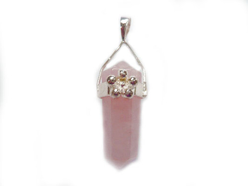 925 Sterling Silver 10x48mm Rose Quartz Healing Crystal Point Pendant [y811c]