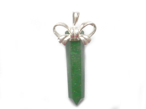 925 Sterling Silver 45mm Aventurine Healing Crystal Point Pendant [y827a]