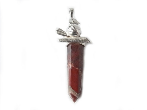 925 Sterling Silver 50mm Red Jasper Healing Crystal Point Pendant [y814e]