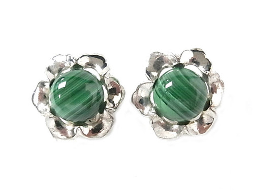 925 Sterling Silver 30mm A Grade Green Malachite Post Earring [y801d]