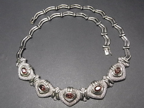 925 Sterling Silver Chocker 18" With 5pcs6x8mm Faceted Garnet [y704c]