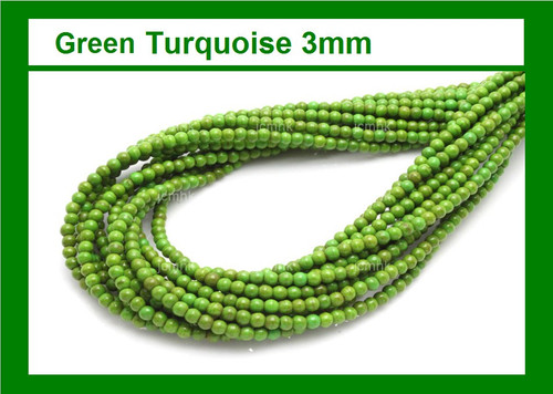 3mm Green Magnesite Round Beads 15.5" [3tg]