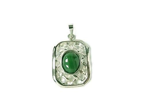 925 Sterling Silver 18x25mm A Grade Green Malachite Pendant [y801j]