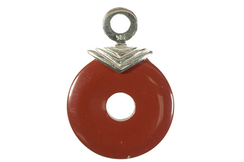 925 Sterling Silver 25mm Red Jasper Donut Pendant [y803f]