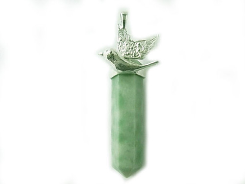 925 Sterling Silver 50mm China Jade Healing Crystal Point Pendant [y808h]