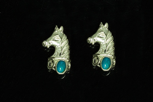 925 Sterling Silver 25mm Horse Pendant With Turquoise Cabochon [y728f]