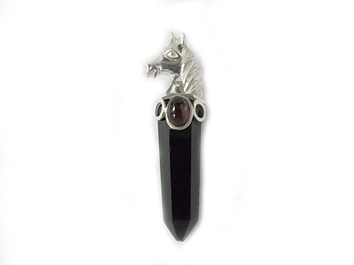 925 Sterling Silver 42mm Black Agate & Garnet Hexagon Pendant [y728-b65]