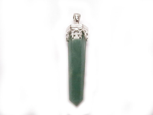 925 Sterling Silver 45mm Green Aventurine Healing Crystal Point Pendant [y736c]