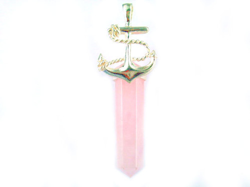 925 Sterling Silver 50mm Rose Quartz Healing Crystal Point Pendant [y800h]