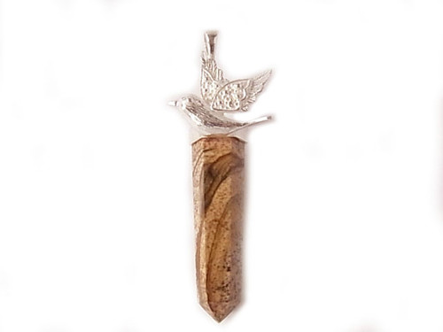 925 Sterling Silver 50mm Picture Jasper Healing Crystal Point Pendant [y808c]