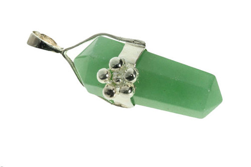 925 Sterling Silver 45mm Aventurine Healing Crystal Point Pendant [y823a]