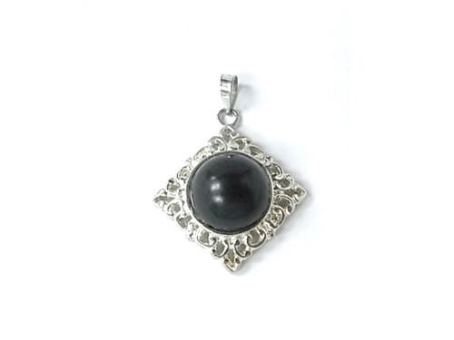 925 Sterling Silver 25mm Black Onyx Pendant [y832k]