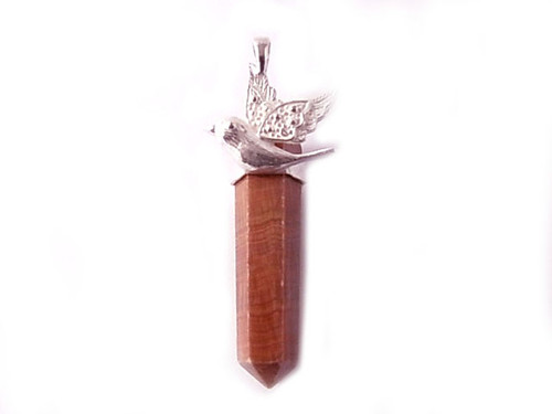 925 Sterling Silver 50mm Tiger Jasper Healing Crystal Point Pendant [y808a]