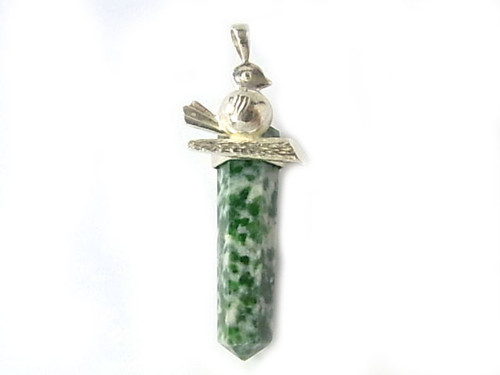 925 Sterling Silver 50mm Tree Agate Healing Crystal Point Pendant [y814a]