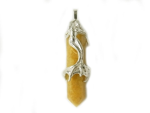 925 Sterling Silver 50mm Golden Jade Healing Crystal Point Pendant [y819b]