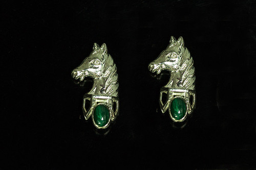 925 Sterling Silver 25mm Horse Pendant With Malachite Cabochon [y728h]