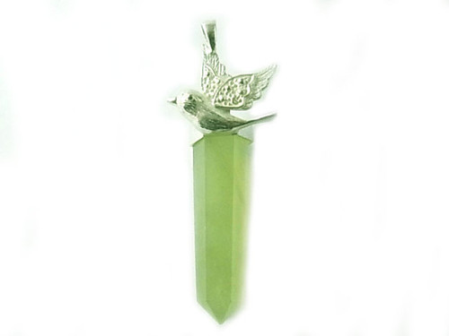 925 Sterling Silver 50mm Green Quartz Healing Crystal Point Pendant [y808b]