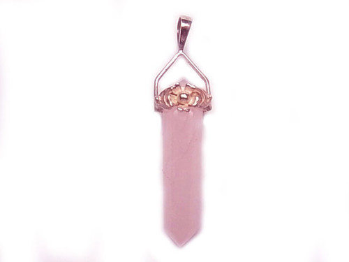 925 Sterling Silver 45mm Rose Quartz Healing Crystal Point Pendant [y800c]