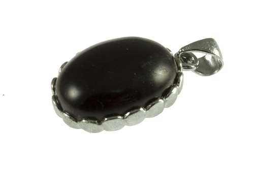 10x14mm Black Onyx Oval Cabochon Pendant Silver Plated [y849-b65]