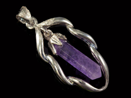 35mm Natural dark Amethyst Hexagon Healing Crystal point Silver Plated Pendant [y839c]