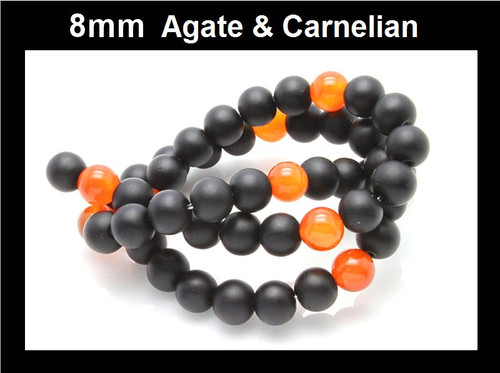 8mm Agate & Carnelian Round Beads 15.5" heated [8x22]