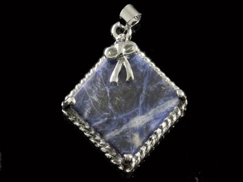 15x15mm Sodalite Square Pendant Brass Silver Plated [y842b]