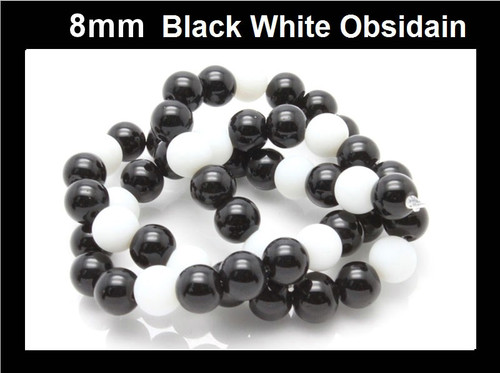 8mm Black White Obsidain Round Beads 15.5" dyed [8x9]