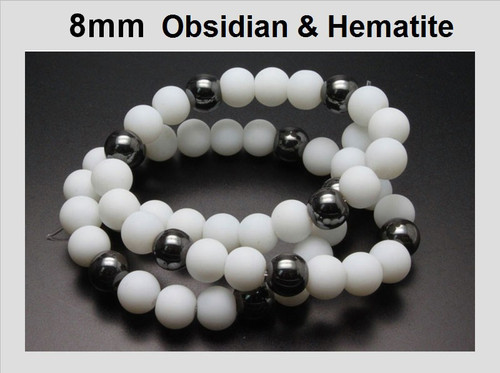 8mm Obsidian & Hematite Round Beads 15.5" dyed [8x20]