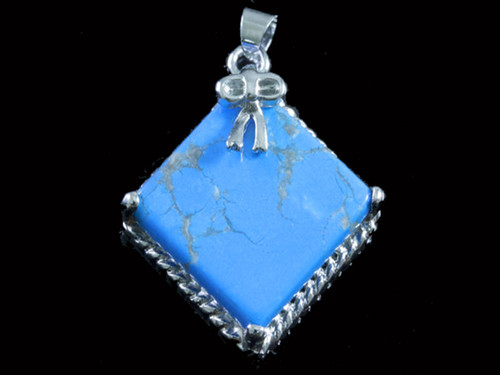 15x15mm Turquoise Howlite Square Pendant Brass Silver Plated [y842a]