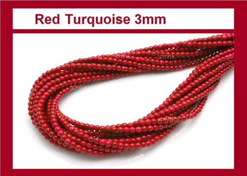 3mm Red Magnesite Round Beads 15.5" [3tr]