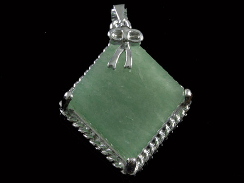 15x15mm Aventurine Square Pendant Brass Silver Plated [y843c]