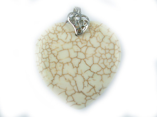 35mm White Turquoise Heart Pendant With Silver Plated Bail [y205a]