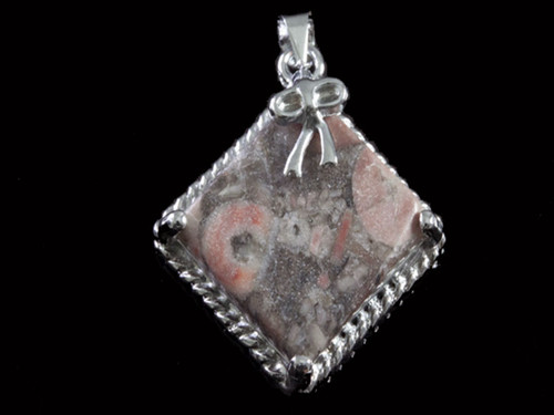 15x15mm Fossil Jasper Square Pendant Brass Silver Plated [y841c]