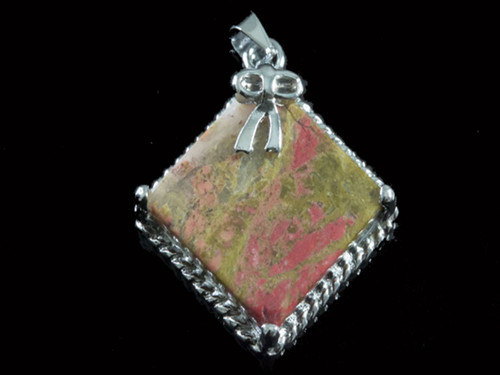 15x15mm Unakite Square Pendant Brass Silver Plated [y841a]