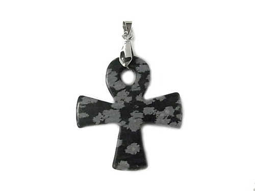 40mm Snowflake Obsidian Special Cut Cross Pendant [y505g]