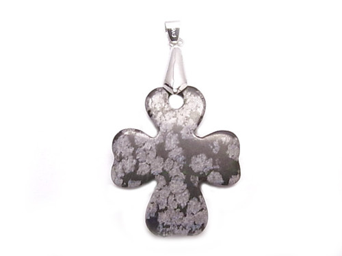 35mm Snowflake Obsidian Lucky Leaf Pendant [y106n]