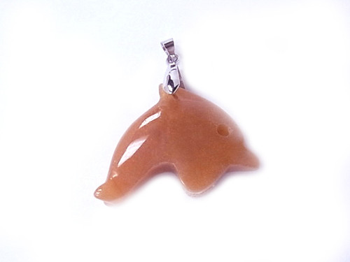 40mm Red Aventurine Jump Dolphin Pendant (12-15mm Thick) [y501c]