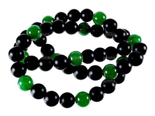 8mm Green Jade & Obsidian Round Beads 15.5" dyed [8x47]