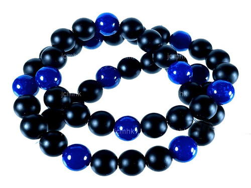 8mm Blue Jade & Obsidian Round Beads 15.5" dyed [8x48]