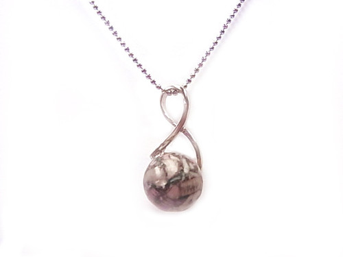 12mm Fossil Jasper Ball Pendant With Ball Chain 17" [y110m]