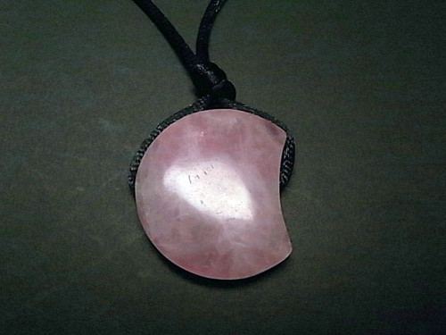 30mm (10mm Thick) Rose Quartz Half Moon With Cord Necklace 36" [y311g]