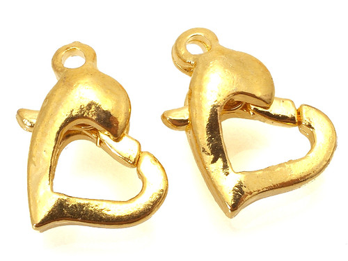14K Gold Plated 12mm Heart Lobster Clasps With Twin Ring 5pcs. [y607a]